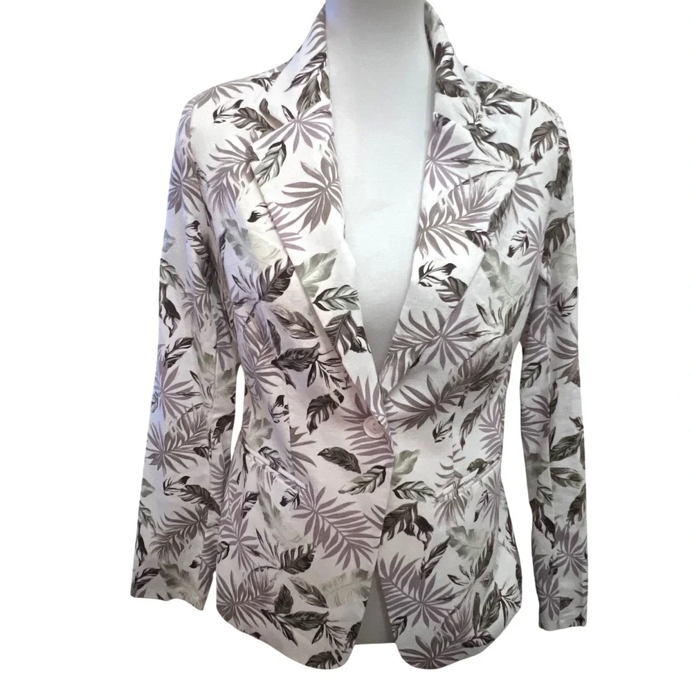 Solitaire Womens S Linen Cotton Tropical‎ Palm Leaf Blazer Jacket NWT Natural